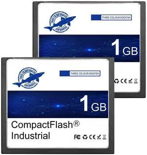 Dogfish Compact Flash Memory Card 1GB 2 Pack High Performance Industrial CF Type I Card FAT16 for Industrial Equipment and Vintage Digital Cameras