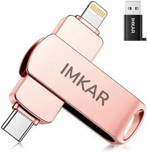 MFi Certified 256GB Flash Drive for iPhone iPad, IMKAR Memory Stick Storage for Photos Videos, Compatible with iPhone iPad Android and PC, Plug and Play No Application Required (Rose Gold)