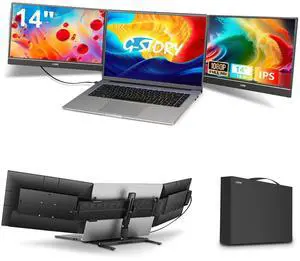G-STORY Triple Laptop Screen Extender, 14" FHD 1080P Portable Laptop Extended Monitor, One Cable Connect Dual Screen Monitor Compatible with Mac/Windows Fits 13"-17.3" Laptops