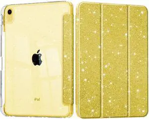 Tuiklol Sparkly Case for iPad Air 11 Inch 7th/6th Gen 2025 2024 & iPad Air 10.9 Inch 5t /4th Gen 2022 2020,Built in Pencil Holder with Clear Back Shell Cover Trifold Auto Wake/Sleep, Yellow Gold