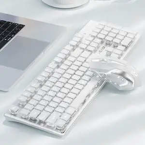 SEUNKWANG V3 Wireless Keyboard and Mouse with Single Backlit, Metal Panel, Bluetooth/2.4G Rechargeable Computer Keyboard and Mouse Combo Silent Lighted Full Size Cute Keyboards-White