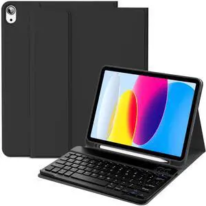 IAMKHO Keyboard Case for iPad (A16) 11th Generation 11 Inch 2025, iPad 10th Generation 10.9 Inch 2022 with Built-in Left Side Pencil Holder, Detachable Wireless Bluetooth Keyboard Case (Black-1)