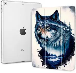 Tuiklol Case for iPad 10.2 inch case 2021 Release 9th Gen, Built in Pencil Holder - Trifold Stand-Auto Wake/Sleep PC Protection Stand PC Clear Back Cover for iPad 2020 2019 [8th/7th], Wolf