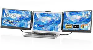 LOSC Laptop Screen Extender - Portable Monitor for Laptop with 14 Inch IPS Panel FHD 1080P Triple Monitor for Windows Mac Office Business Trip (S2)