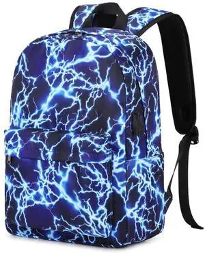 Boy Backpack Elementary School Bookbag Middle Lightweight Lightning Laptop Teenager Durable Waterproof 17 In (1-Blue)