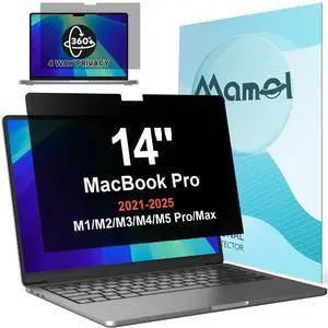 Privacy Screen for MacBook Pro 14 Inch (2021-2025, M1, M2, M3, M4, M5, Pro, Max), Anti Glare Blue Light Filter, Nano No Glue Anti Spy Black Protector for Mac Pro 14In Laptop Computer