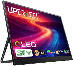 UPERFECT 17.3'' 4K Portable Monitor QLED, 500 Nits 100% DCI-P3 UHD FreeSync HDR 2 Speakers Eye Care Travel Monitor, 2 Fully Functional Type-C Port & HDMI for Laptop PC Phone, VESA & Kickstand