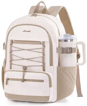 LOVEVOOK Laptop Backpack for Women & Girls, Large Capacity Everyday Backpack with Water Bottle Holder, Chic Versatile Backpack Purse, Lightweight Casual Daypack for Work, Travel, College, Beige-Khaki