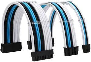 Formulamod Sleeve Extension Power Supply Cable Kit 18AWG ATX 24P+ EPS 8-P+PCI-E8-P with Combs for PSU to Motherboard/GPU Fm-NCK3 (White Black Sky Blue)