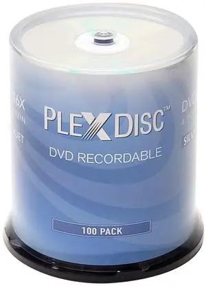 PlexDisc DVD-R 4.7GB 16X Silver Inkjet Printable Surface Hub Printable - 100pk Cake Box (FFP) 632-315-BX, 100 Discs