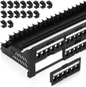 Everest 48 Port Keystone Patch Panel (2-Pack) - Removable 6-Port Panels - Use with Slim Profile Keystones ONLY (Wider Jacks May not fit Side by Side) - 16 Blank Keystone Jack Inserts Included