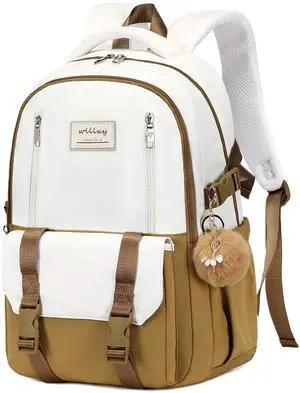 Caoroky knight Travel Laptop Backpack for Women Girls Elementary High School Bag College Backpacks Waterproof Daypack Large Bookbags Purse for Teens Students Computer Bags 15.6 Inch-Brown