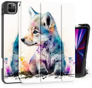 Tuiklol Case for iPad Pro 11 Inch 4ht/3rd/2nd/1st Gen 2022 2021 2020 2018 Release, Build-in Pencil Holder with Slim Stand TPU Back Cover & Trifold Stand & Auto Wake/Sleep Tablet Case, Cute Dog