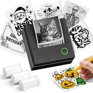 ETIKEZ Sticker Printer, PM290C Portable Mini Printer, Inkless Bluetooth Sticker Maker with 3 Rolls Paper, Impresora Portátil for Notes, Journal, DIY, Gift, Print Pod for School/Office/Home, Black