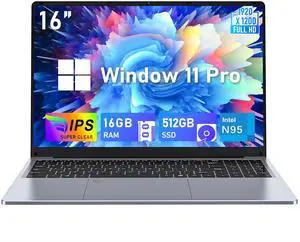 MITUNTUN 16 Inch Gaming Laptop Computer, 2025 Window 11 Pro Lap Top 16GB DDR4 RAM 512GB SSD, Processor N95(Up to 3.4GHz), 1200p FHD IPS Display, Office 365, Backlit Keyboard, 6000mAh, Portatil