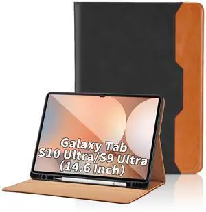 Oduio Case for Samsung Galaxy Tab S10 Ultra 2024/S9 Ultra 2023 14.6-Inch, Model SM-X920/X926B/X910/X916B, PU Leather Business Folio Cover with S Pen Holder and Pocket, Black