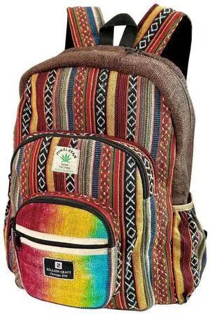 Zillion Craft strong back pack. Eco Friendly 100% natural hemp back pack for College, Laptop and Travelling. Multi pocket colorful unique design.