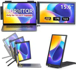 Pornitor Laptop Screen Extender, 15.6" FHD IPS 1080P Portable Monitor for Laptop Mini HDMI/Type-C Screen Extender Fits 14"-16.5" Laptops,Plug & Play for Windows/Mac/Android/Switch/PS5