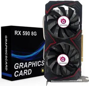 GPVHOSO Radeon RX 590 8GB GEM Graphics Card, GDDR5 1469MHz 2304SP 256bit, RX590 GPU 8K Video Card with Dual Cooling Fan, HDMI, DP, DVI-Output, PCIE 3.0 * 16 for Computer Gaming and Office Black