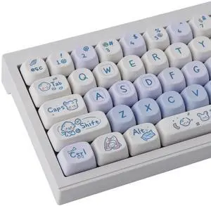 TYRIXKI PBT Keycaps 137 Keys MOA Profile Cute Keycaps Dye-Sublimation Blue-White Puppy Keycap Set Custom Keycap for Cherry Gateron MX Swithes Mechanical Keyboards
