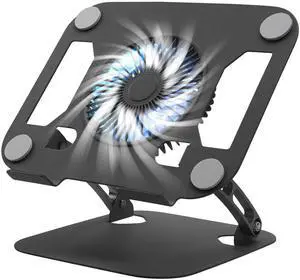 SHUWEI Laptop Cooling Stand with 3 Speed Fan, Adjustable Height & Angle, Carbon Steel Framework, Ultra-Quiet & Super Sturdy for up to 16Laptop - Black