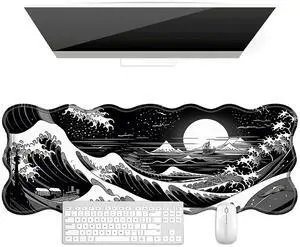 BFDHGQZC Great Wave Desk Mat Large Mouse Pad 31.5"x11.8" Desk Rubber Base Mousepad with Stitched Edges Big Desk Pad for Work,Game,Office,Home