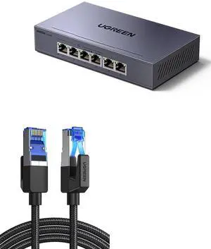 UGREEN Cat 8 Ethernet Cable 6FT Bundle with 6 Port PoE Switch