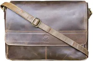 Leather Messenger Bag for Men 14" Full Grain Leather Laptop Bag - Vintage Crossbody Office Travel Shoulder Satchel