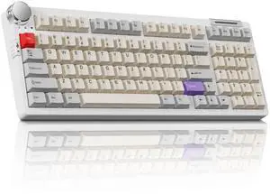 ZORNHER ZH980 Pro Wireless Mechanical Keyboard with Metal Knob,95% Gaming Keyboard with Number,Creamy Keyboard with Number Pad,Hot Swappable Cream Switches,QMK/VIA Support for Win/Mac, Retro White