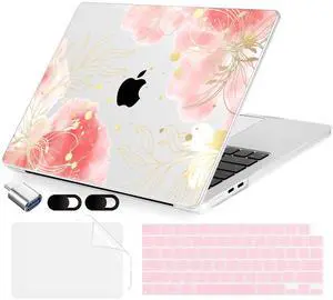 MecBevia Compatible with MacBook Air 15 inch Case, M4 A3241/M3 A3114/M2 A2941 (Released 2025 to 2023), Hard Shell, Keyboard Cover, Screen Protector, Webcam Cover & Type-C Adapter, Vector Flower3