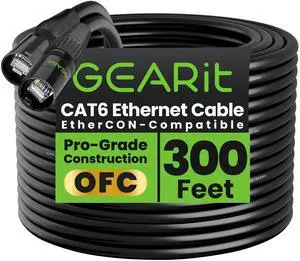 GEARit Shielded CAT6 Ethercon Cable (300 Feet) Professional Audio & Lighting RJ45 EtherCON-Compatible Cable for Studio, Stage, Concerts - 300ft Black GEARit Shielded CAT6 Ethercon Cable (300 Feet) Professional Audio & Lighting RJ45 EtherCON-Compatible Cable for Studio, Stage, Concerts - 300ft Black