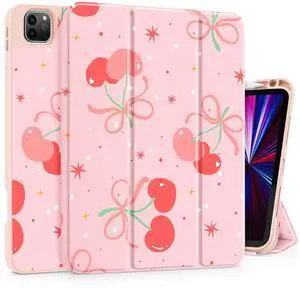 Tuiklol Case for iPad Pro 11 Inch 4ht/3rd/2nd/1st Gen 2022 2021 2020 2018 Release, Build-in Pencil Holder with Slim Stand TPU Back Cover & Trifold Stand & Auto Wake/Sleep Tablet Case,Etro Cherry