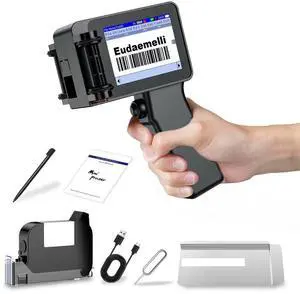 Mini Handheld Inkjet Printer, T1000 Printer Gun with 42ml Fast-Drying Ink Cartridge, Mini Date Printers for Date Coder, QRcode, Barcode, Batch Number, Text, Logo(Black, Printing Height: 0.08-0.5Inch)