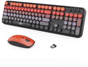 FOPETT Wireless Keyboard and Mouse Combo, 104 Keys Full-Sized 2.4 GHz Round Keycap Colorful Keyboards, USB Receiver Plug and Play, for Windows, Mac, PC, Laptop, Desktop (GradientOrange)