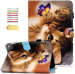 UUcovers All-New Kindle Fire HD 10 Tablet Case (Only Fits 11th Generation, 2021 Release) & Fire HD 10 Plus 10.1" with Pencil Holder Auto Wake/Sleep PU Leather Smart Stand Cover, Cat Kitty Butterfly