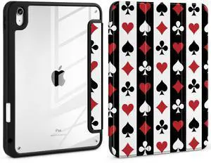 Loyrina Case for iPad (A16) 11th Generation 11 inch 2025 /iPad 10th Gen 10.9 2022- Cute Patterns with Clear Back Shell Protection Magnetic Wake Sleep Trifold Stand & Pencil Holder, Playing Card Suit