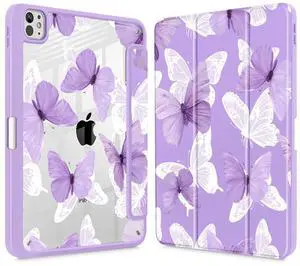 May Chen Case for iPad Pro 11-Inch M5/M4 2025/2024 (6th/5th Generation), Clear Transparent Print Back Shell Slim Stand Shockproof Tablet Cover, Auto Wake/Sleep, Butterfly P787