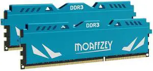 Moaffzey 16GB(2x8GB) DDR3 RAM 1866MHz PC3-14900 CL10 Desktop Computer Memory, 240-Pin 1.5V 2Rx8 Dual Rank Non-ECC Unbuffered PC Computer RAM Stick Upgrade - Blue