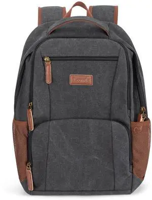 Tzowla Canvas Laptop College Backpack for Men and Women,Travel Work Vintage Rucksack with USB/Type-C Charging Port,Lightweight Hiking Casual Daypack Backpacks fit 15.6 inch Notebook,Black