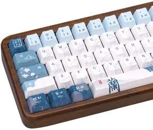 COOMICKEY Blue White keycap 130 Key Dye Sublimation PBT keycaps Chinese Calligraphy Keycap Keycaps Cherry Profile Creamy Custom Keycap Set for 60%/65%/75%/TKL/96%/100% US Layout Mechanical Keyboard