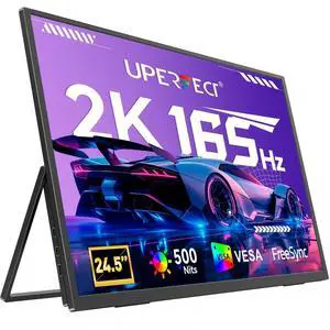 UPERFECT 24.5" 2K Portable Monitor, 165Hz Gaming Monitor, 1ms FreeSync HDR IPS Large Mobile Screen, Built-in 180° Adjustable Stand/VESA, USB-C HDMI Second Screen for Laptop, Phone, Game Console