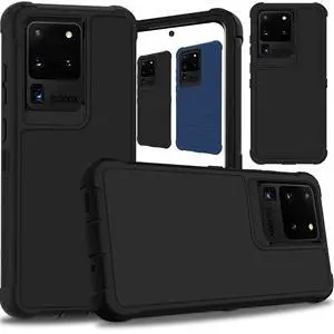 DuraSafe Cases for Samsung Galaxy S20 Ultra 6.9" 2020 SM-G988B/DS Shock Absorbing Rugged Protective Cover with Bumpup Corners - Black(Without Holster)