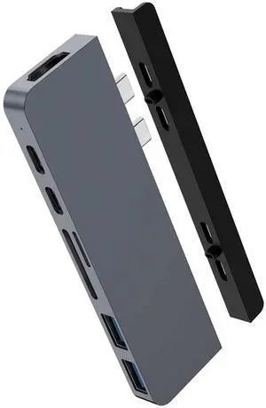 HyperDrive Duo 7-in-2 MacBook USB C Hub  for Mac w/Dual Ports, 4K60Hz HDMI, 40Gbps USB-C 100W Power Delivery, USB-A, SD/MicroSD, Magnetic Mount  (Space Gray)