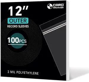 100 Pack 12 inch Vinyl Record Outer Sleeves - 3 Mil Crystal Clear Polyethylene with Adhesive Flap | Archival-Safe Protection for LP Album Storage & Display, Gatefold Compatible, Acid-Free