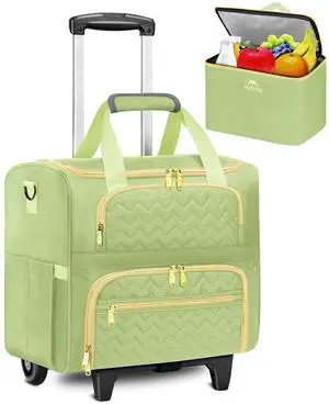MATEIN Rolling Work Bag for Women, 15.6 Inch Rolling Teacher Bag with Detachable Cart, Roller Briefcase on Wheels with Insulated Lunchbox Gift for Nurse Teacher Commuter Professional, Green