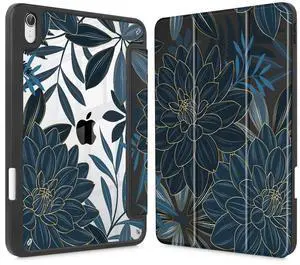 Tuiklol Clear Case for iPad mini 7 (A17 Pro 7th Generation) 2024 / iPad mini 6 (6th Generation) 2021 8.3 Inch,Built-in Pencil Holder Slim Transparent Back Shell Cover Auto Wake/Sleep, Black Flower