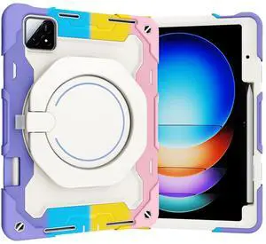 nincyee Tablet Silicone Case for Xiaomi Pad 6S Pro 12.4",Shockproof Case with Pencil Holder,Shoulder Strap,Rotating Large Ring Hanging Kickstand for Kids