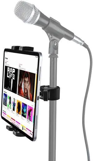woleyi Tablet Mic Stand Holder, Microphone Music Tablet Mount with Ultra Stable C-Clamp, Compatible with iPad Pro/Air/Mini, Galaxy Tabs/Z Fold, Fire HD, iPhone, More 4.7-13" Cell Phones and Tablets