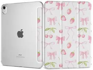 DONGKE for iPad 11th Generation Case 11 Inch 2025 (A16 Chip) & iPad 10th Generation 10.9 Inch 2022, Slim Foldable Stand Hard PC Translucent Back Shell Smart Cover - [Auto Wake/Sleep] - Cherries