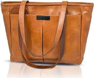 Real Leather Laptop Bag for Women - Leather Tote fits 13 Inch - Work Tote with Luggage Sleeve - Work Bags for Women